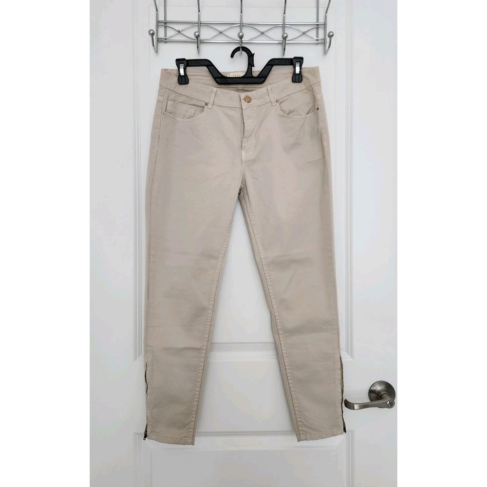 Zara Basic Denim Women's Ankle Stretch Pants Mid-Rise‎ Skinny Beige Size 38